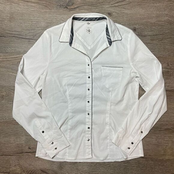 Steilmann White Blouse Size 10 Long Sleeve Formal Sparkle Embellished Basic Top - Picture 1 of 7